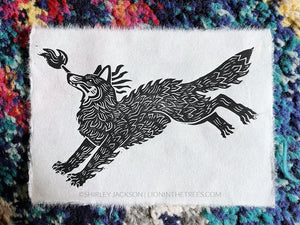 Coyote Catches Fire - Block Print