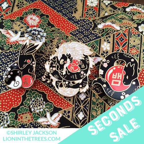 Seconds Sale Chinese Zodiac Series 3 -Black Lacquer and Pearl Enamel Pins